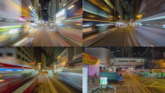香港中区夜间有轨电车的超时空影像高清在线视频素材下载