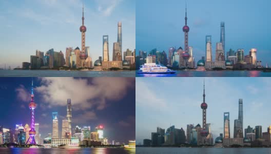 T/L WS PAN上海天际线日夜过渡/上海，中国高清在线视频素材下载