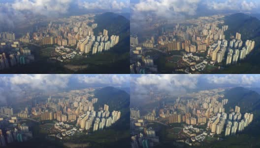 空中俯瞰香港市中心，亚洲智慧城市的金融区和商业中心。摩天大楼和高耸的现代建筑。高清在线视频素材下载