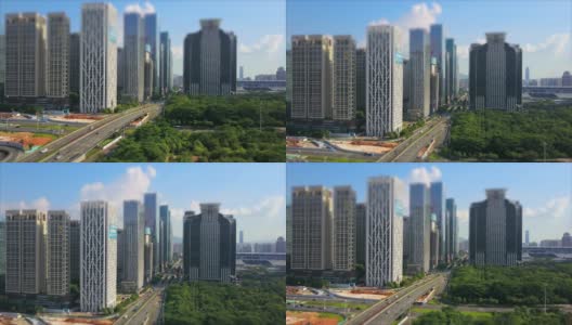 晴天深圳城市景观交通道路航拍全景4k倾斜转移中国高清在线视频素材下载