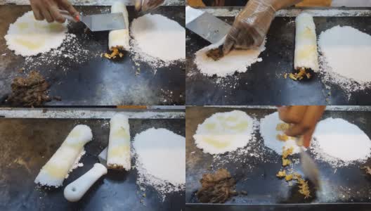Preparing a tapioca in a street market in Brazil高清在线视频素材下载