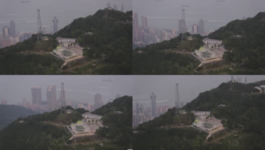 香港航拍v89近距离鸟瞰太平山顶花园高清在线视频素材下载