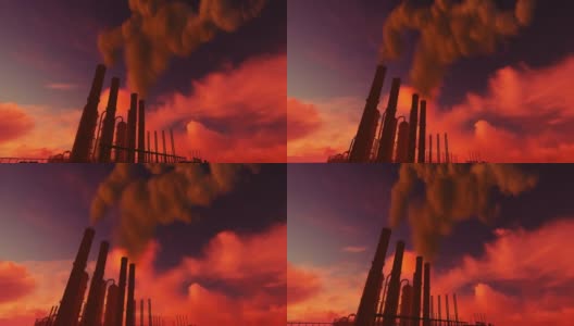 浓烟从熔炉和红色的天空，环境问题高清在线视频素材下载