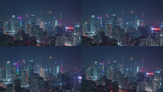 夜景照明广州市著名的现代市区航拍全景4k中国高清在线视频素材下载