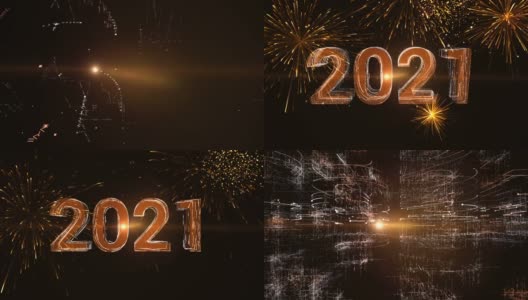 2021年问候发光的文本数字和粒子动画高清在线视频素材下载