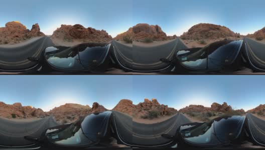 在火谷中驾车穿越峡谷(等效矩形360 VR)高清在线视频素材下载
