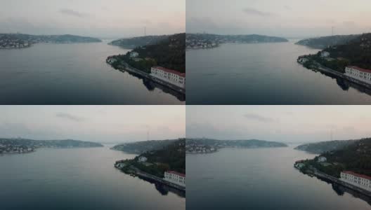 无人机拍摄的伊斯坦布尔博斯普鲁斯海峡库利军事学校的视频高清在线视频素材下载