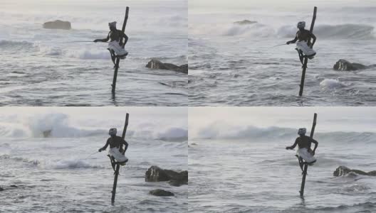 斯里兰卡韦利加马的高跷渔民高清在线视频素材下载