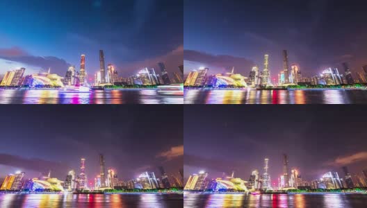 晚上广州河边的现代化办公大楼。间隔拍摄高清在线视频素材下载
