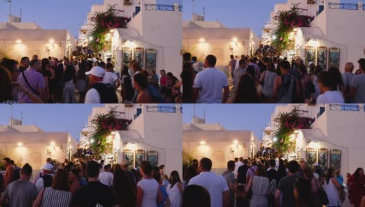 游客人群在Fira (Thira)镇街道，圣托里尼岛，希腊，4k分辨率。高清在线视频素材下载