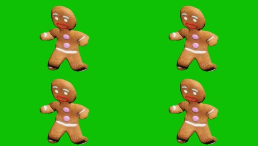 姜饼人正在跳圣诞舞。庆祝的概念。绿色屏幕前的循环动画。高清在线视频素材下载