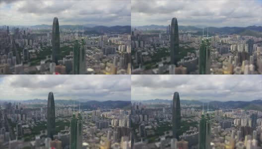 白天时间深圳城市景观著名建筑航拍全景4k倾斜移位中国高清在线视频素材下载