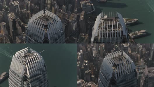 香港航拍v10绕国际金融中心二号飞行。高清在线视频素材下载