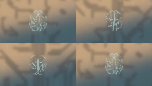 动画3d模型的人的大脑在光模糊的背景和脉冲脑电波。高清在线视频素材下载