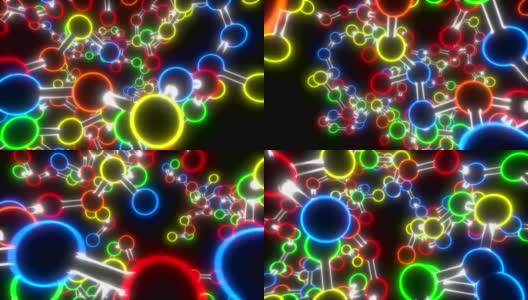 分子霓虹球和棒子模型在原子、化学、生物领域中穿梭高清在线视频素材下载
