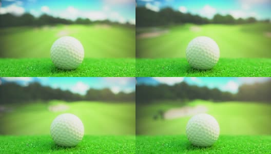 高尔夫球移动到美丽的高尔夫球场，慢镜头。高清在线视频素材下载