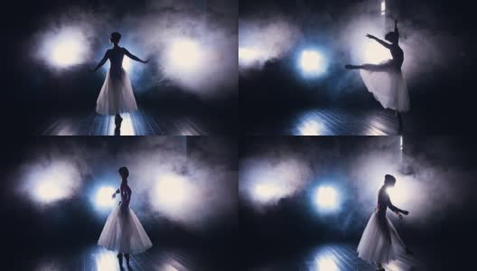 芭蕾舞演员在人造的舞台雾中跳舞。高清在线视频素材下载