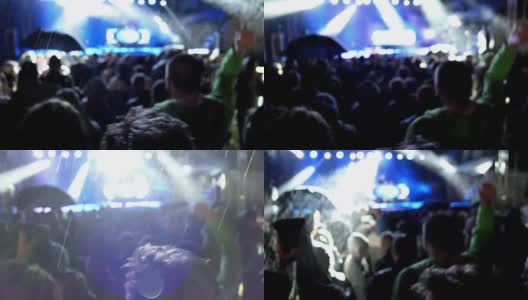 人群聚会现场音乐音乐会在雨慢动作高清在线视频素材下载