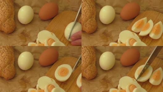 女人用手切鸡蛋高清在线视频素材下载