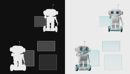 3D动画机器人踏板车和蓝屏和阿尔法通道高清在线视频素材下载