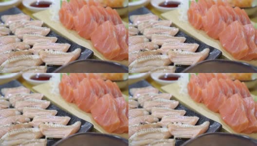 日本食物生鱼片在桌子上高清在线视频素材下载