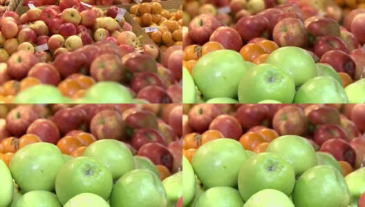 超市柜台上的水果。水果丰富。高清在线视频素材下载