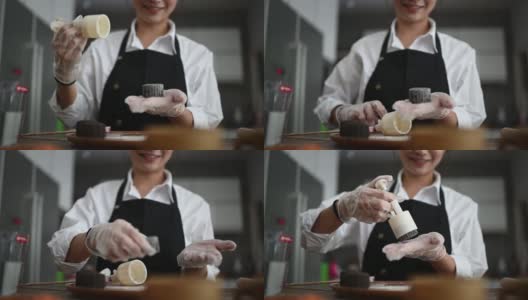 一位亚洲华裔美女在厨房制作中国传统的中秋雪皮月饼高清在线视频素材下载