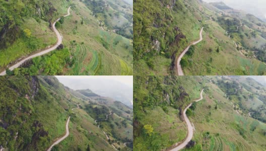 鸟瞰图的危险和蜿蜒的道路在越南的山区。高清在线视频素材下载