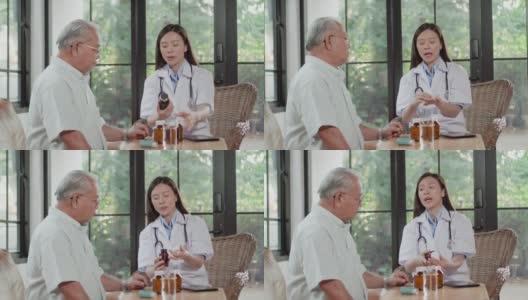 医生建议老年患者使用吸入器。高清在线视频素材下载