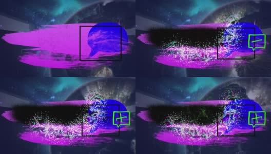 数字动画的抽象彩色形状与地球在空间旋转高清在线视频素材下载