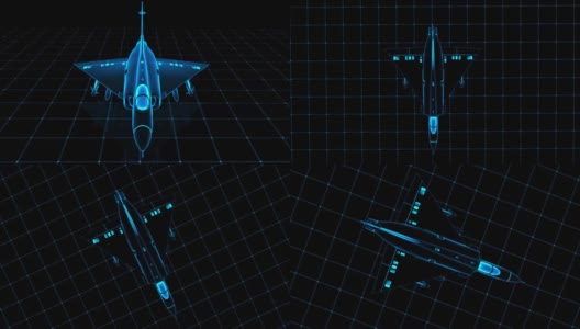 一架战斗机的蓝图线框(3d渲染)高清在线视频素材下载