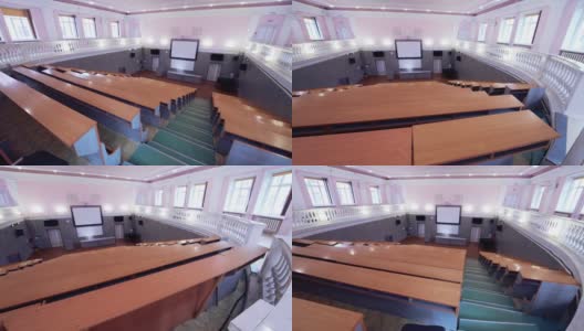 教室里的桌子和椅子。会议室里的现代木课高清在线视频素材下载