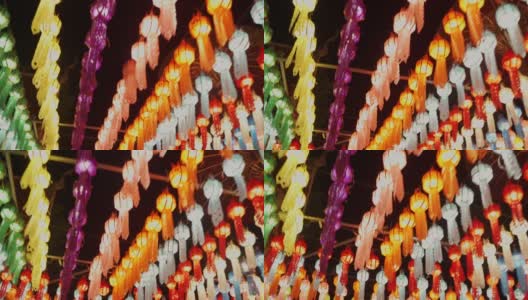 泰国兰汶的法拉塔哈里发猜寺的彩灯。宜鹏(宜鹏)兰纳节。。举行的“水灯节”高清在线视频素材下载