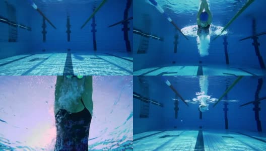 高清慢动作:年轻女子开始100米爬泳比赛高清在线视频素材下载