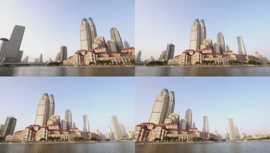 现代化的建筑在市中心的水边高清在线视频素材下载