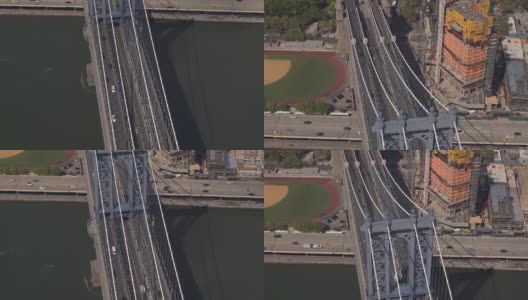 天线:繁忙的曼哈顿大桥高速公路横跨东河进入纽约市高清在线视频素材下载