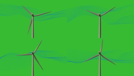 可替代能源风力发电机与绿色背景色键高清在线视频素材下载