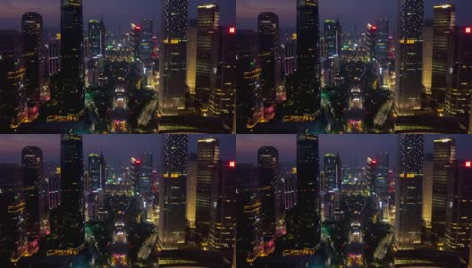 中国夜日落时间照亮广州市中心市景航拍全景4k时间高清在线视频素材下载