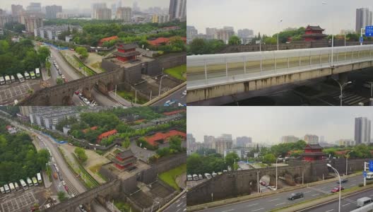 中国武汉市齐一门寺交通道路交叉口日时航拍4k全景图高清在线视频素材下载