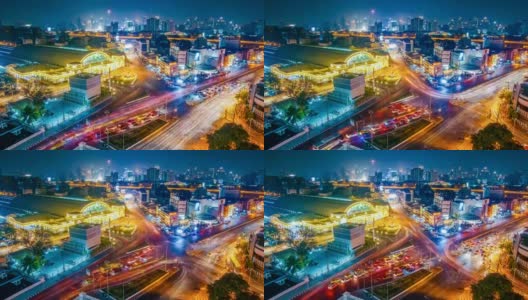 在中央车站延时拍摄曼谷夜城天际线高清在线视频素材下载