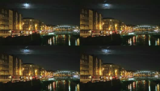 爱尔兰都柏林著名的哈佩妮桥夜景高清在线视频素材下载