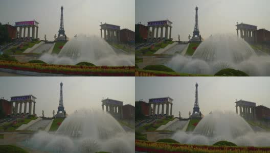 白天时间深圳市著名公园喷泉入口慢镜头全景4k中国高清在线视频素材下载