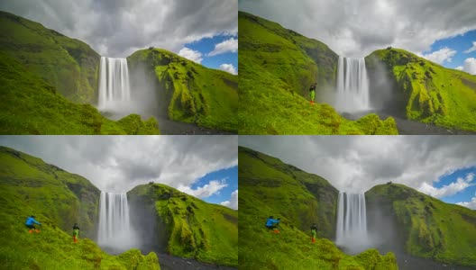 冰岛夏季Skogarfoss瀑布移动云的4K时间间隔高清在线视频素材下载