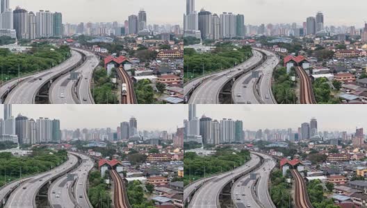 延时交通马来西亚城市太阳升起，缩小视频4k。高清在线视频素材下载