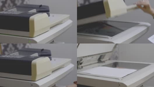 办公室里的女孩用复印机扫描文件高清在线视频素材下载