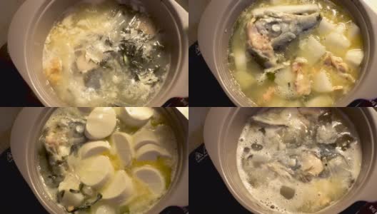 三文鱼头，大萝卜，日本萝卜味增豆腐汤高清在线视频素材下载