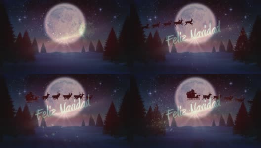 圣诞老人的剪影在雪橇被驯鹿拉在费利斯纳维德文本高清在线视频素材下载