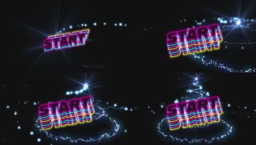 动画的开始文字在蓝色的星星和发光的光轨迹高清在线视频素材下载