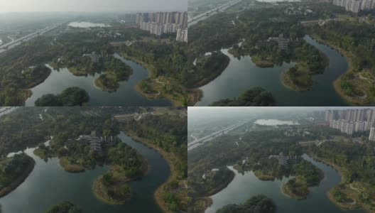 晴天成都市著名的全球中心区公园航拍全景4k中国高清在线视频素材下载
