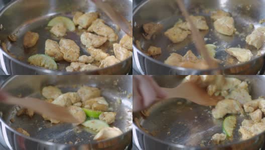 煮玻璃纸面条和鸡肉高清在线视频素材下载